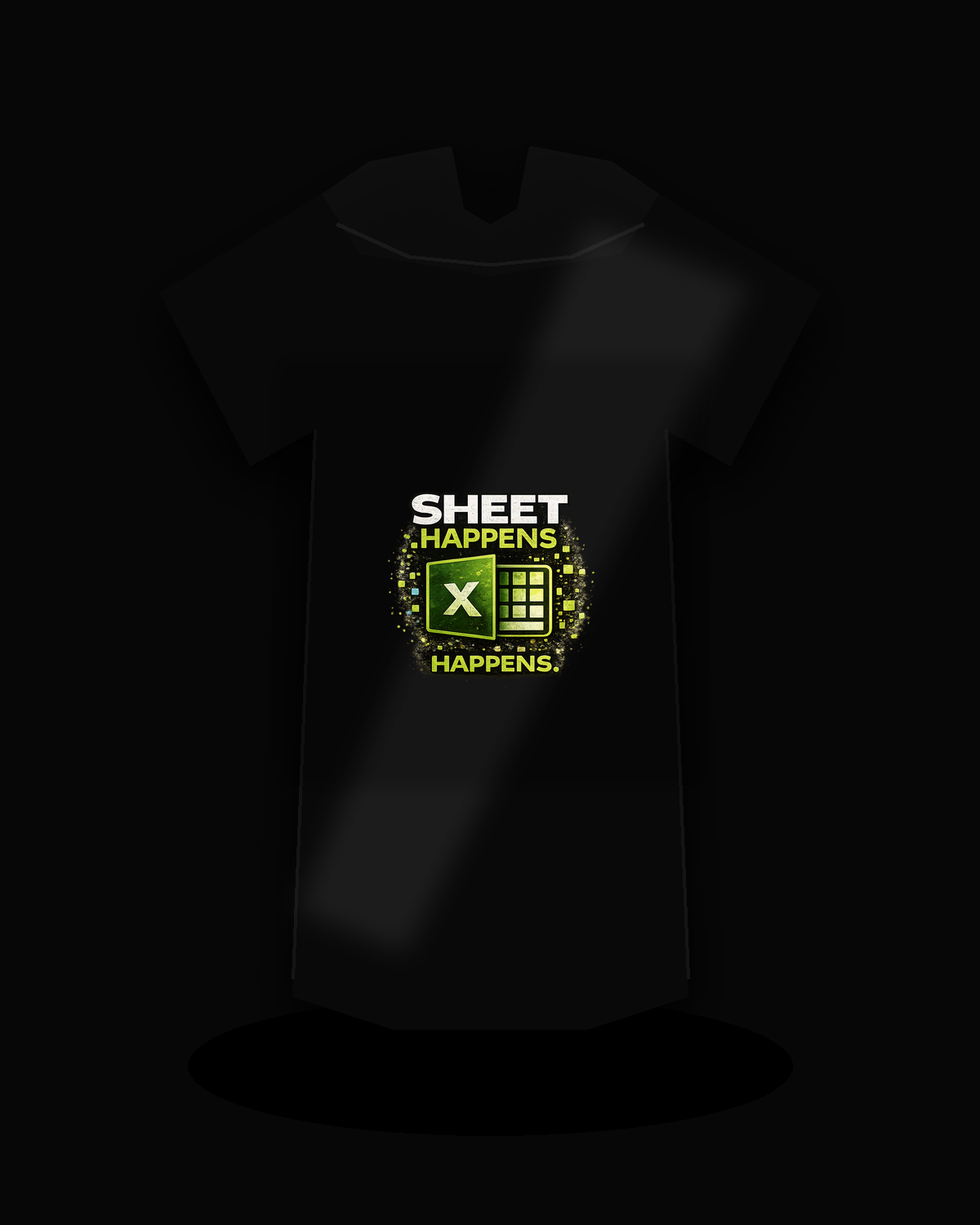 Sheet Happens premium black T-shirt product mockup