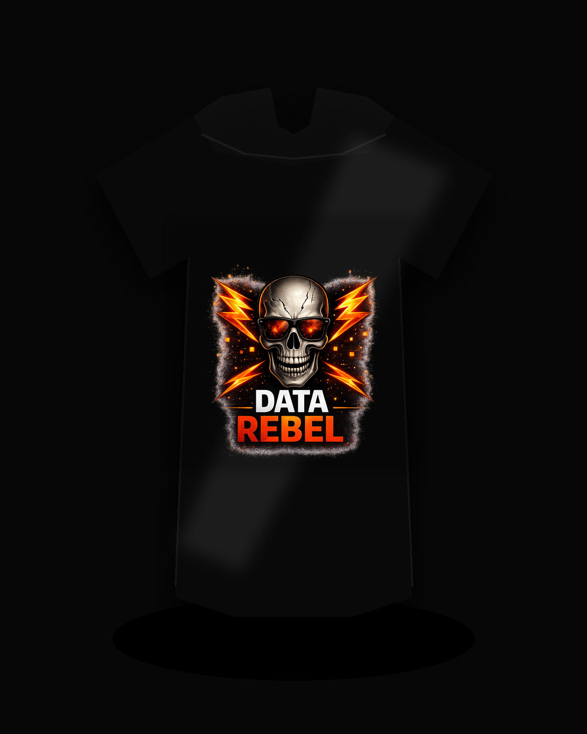 Data Rebel premium black T-shirt product mockup