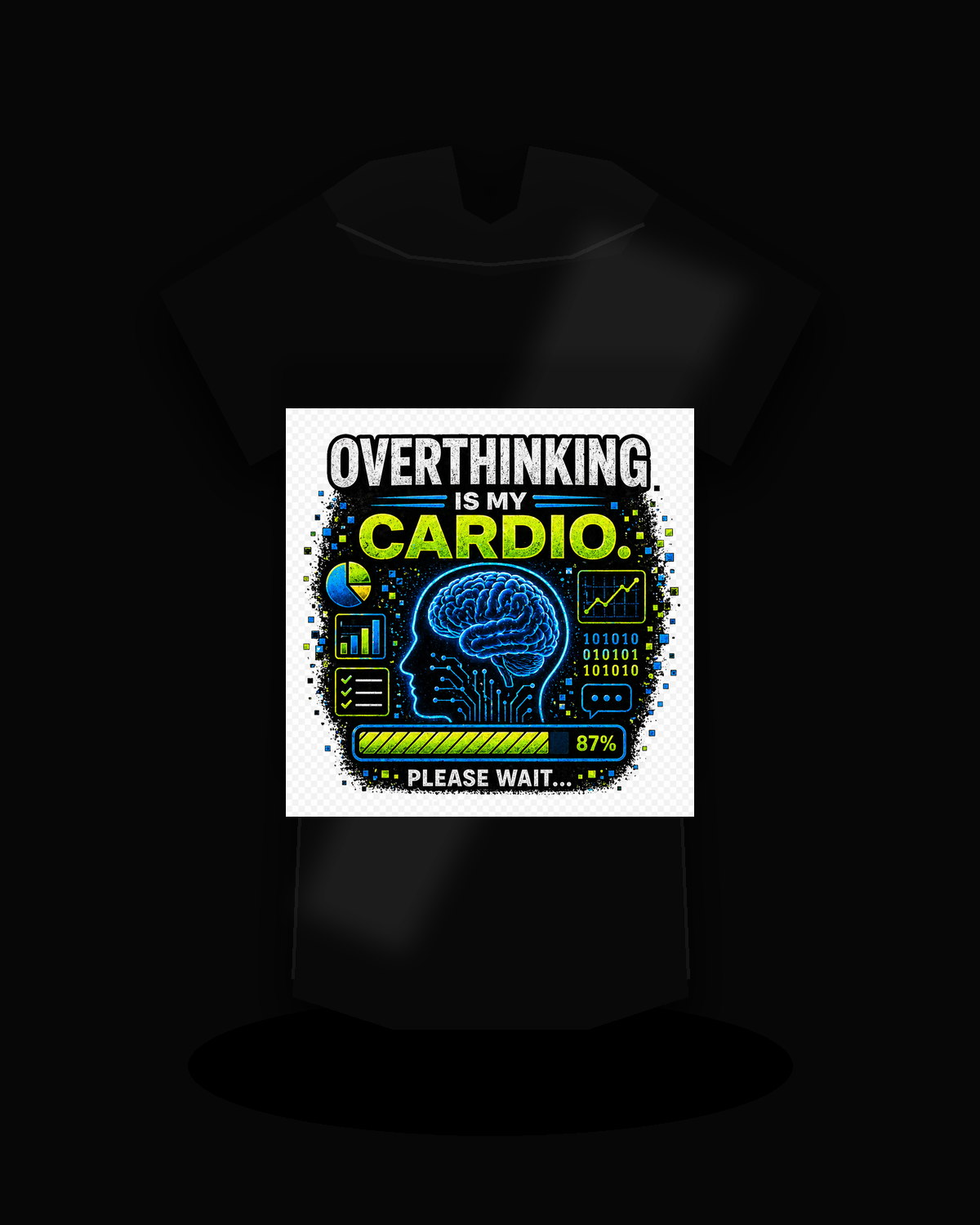 Overthinking Is My Cardio premium black T-shirt product mockup