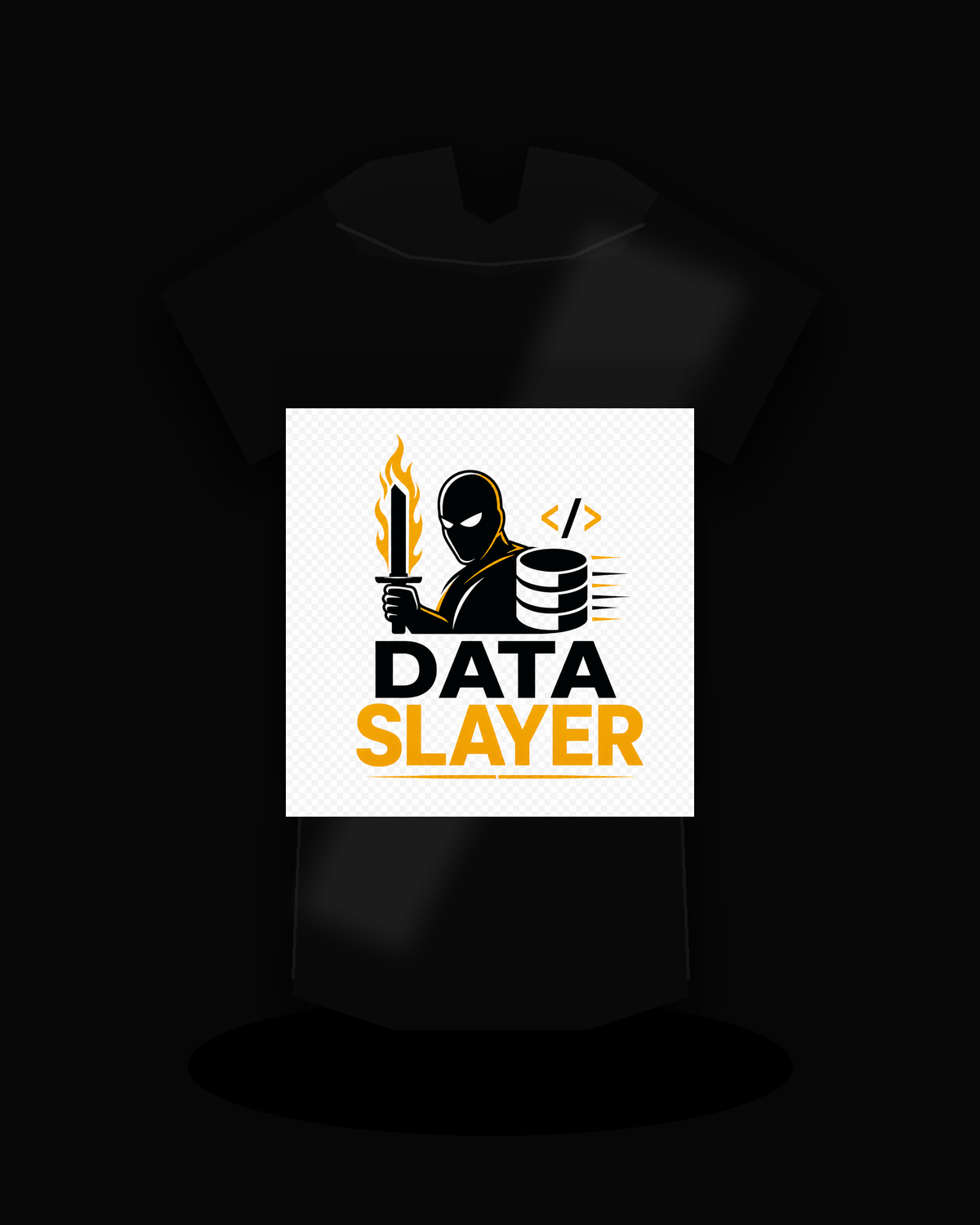 Data Slayer premium black T-shirt product mockup