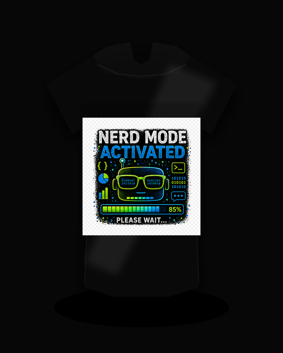Nerd Mode Activated premium black T-shirt product mockup
