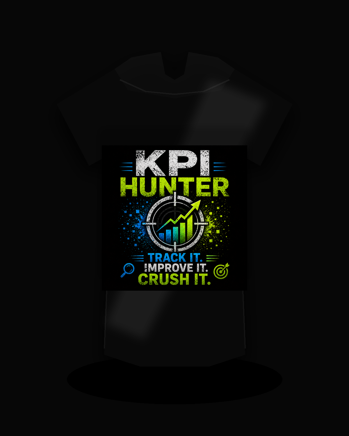 KPI Hunter premium black T-shirt product mockup