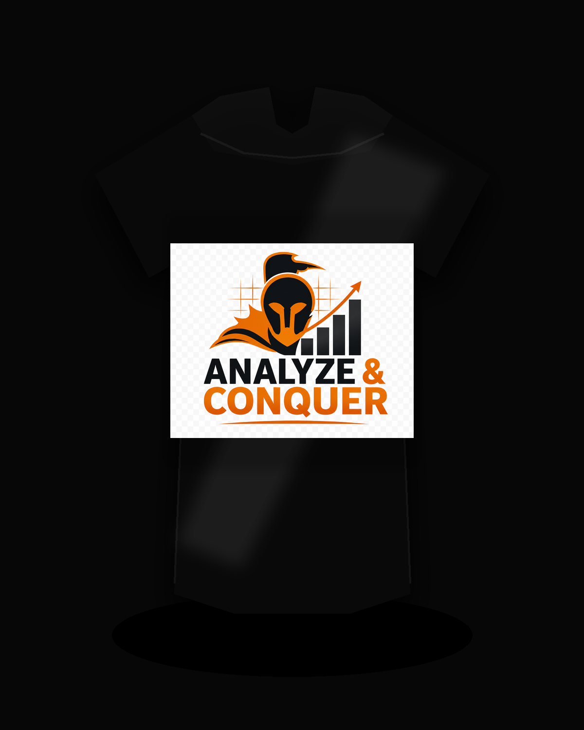 Analyze and Conquer premium black T-shirt product mockup