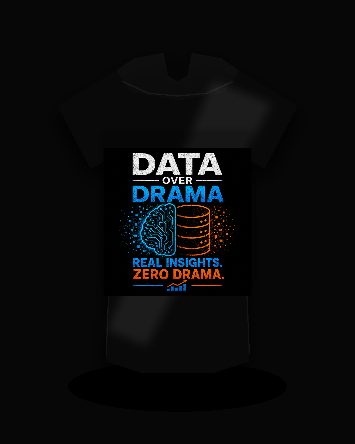Data Over Drama premium black T-shirt product mockup