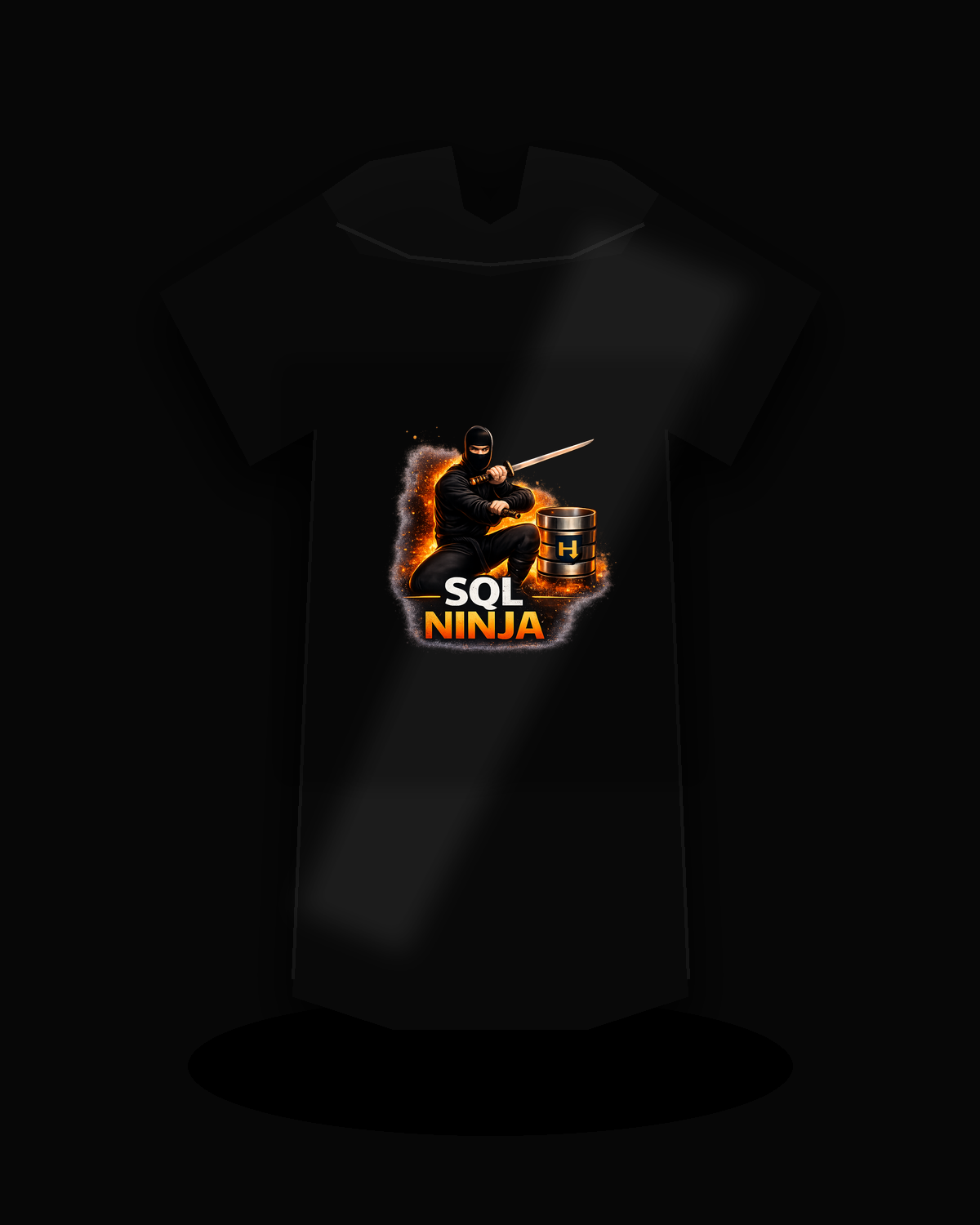 SQL Ninja premium black T-shirt product mockup