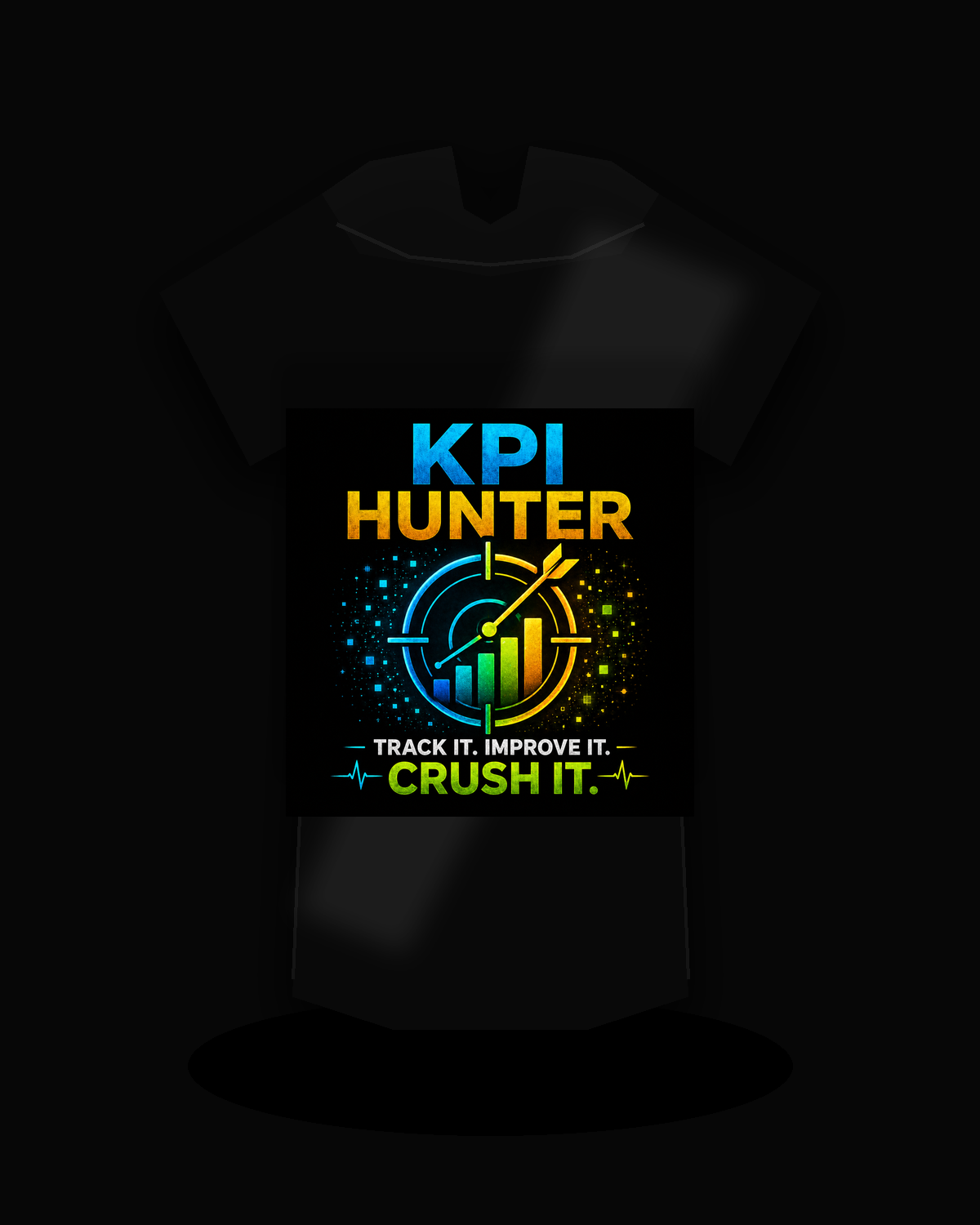 KPI Hunter premium black T-shirt product mockup