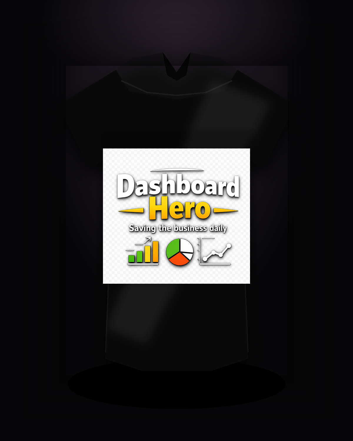 Dashboard Hero premium black T-shirt product mockup