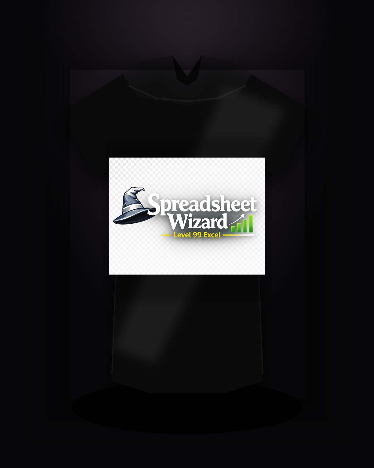 Spreadsheet Wizard premium black T-shirt product mockup