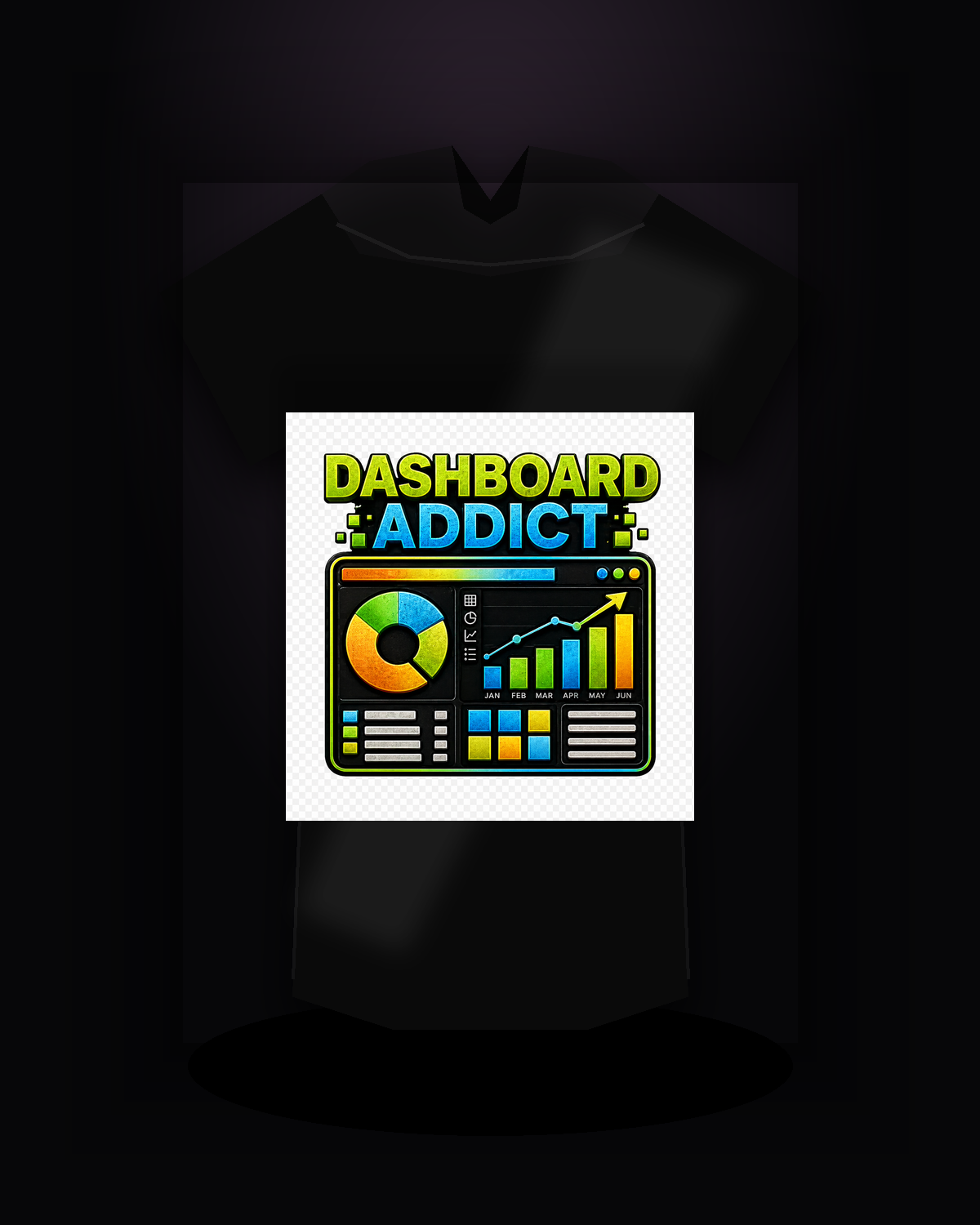Dashboard Addict premium black T-shirt product mockup