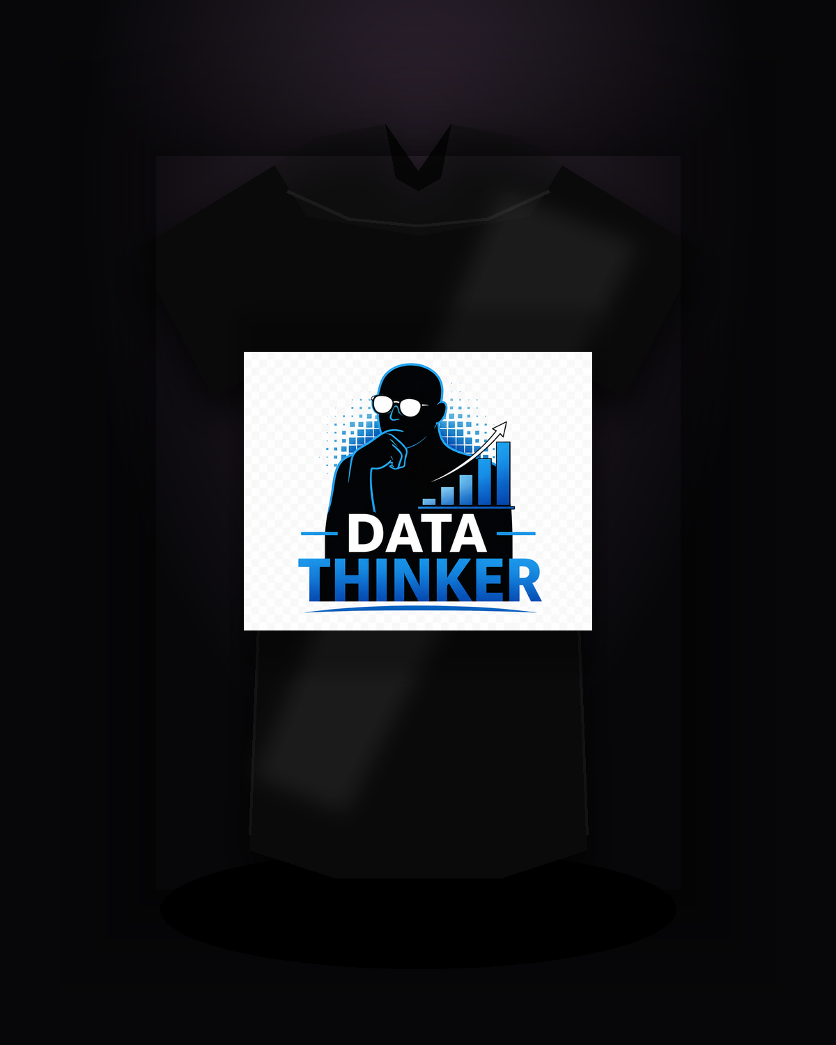 Data Thinker premium black T-shirt product mockup